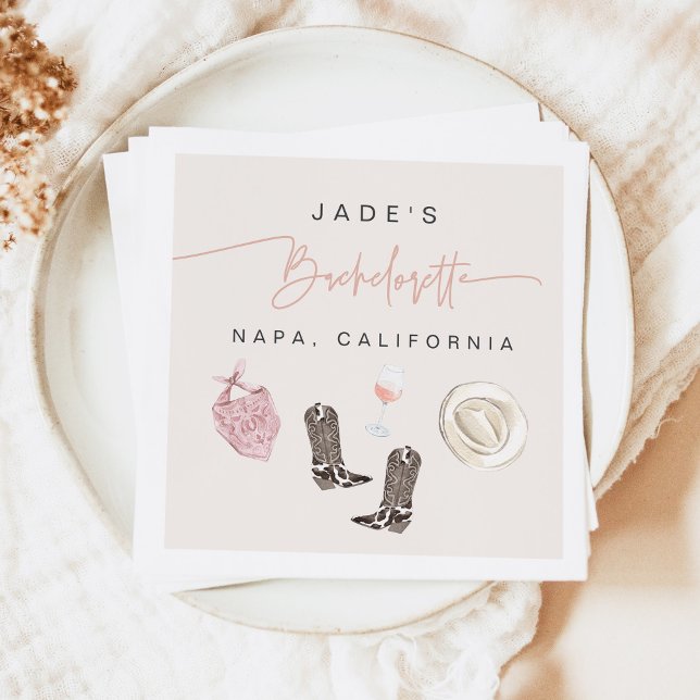 JADE Wine Cowgirl Country Bachelorette Itinerary Napkin (Creator Uploaded)