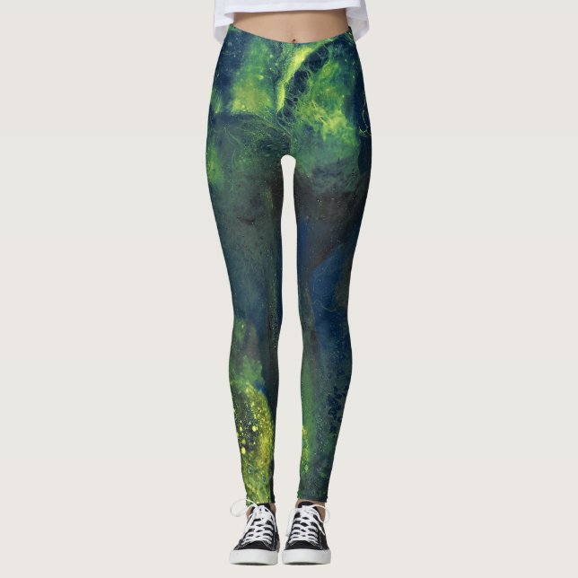 Jaded Lover 1 Deep Green Abstract Leggings (Front)
