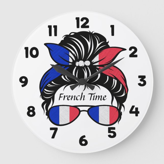 J'Adore France, French Time, Messy Bun Large Clock (Front)