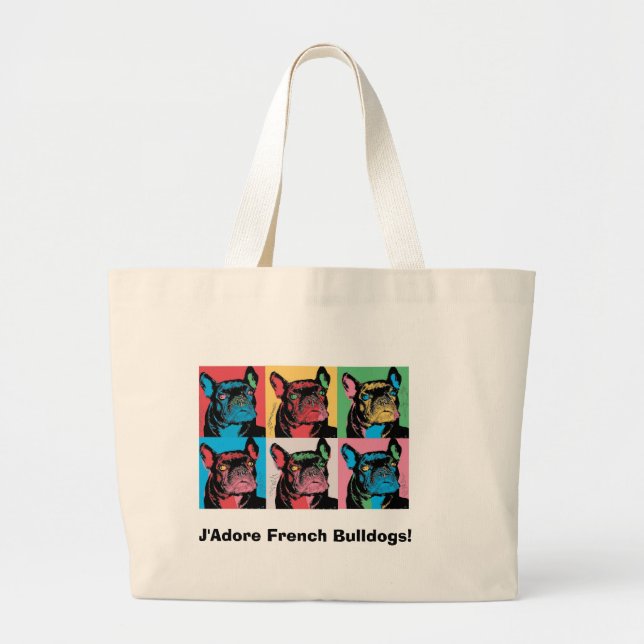 J'Adore French Bulldogs! Large Tote Bag (Front)