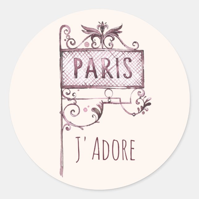 J'Adore ("I Just Love It") Paris Street Sign Classic Round Sticker (Front)