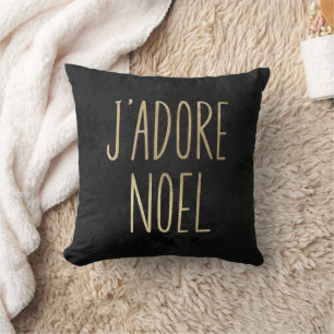 J'adore Noel Gold And Black Minimalist Christmas Cushion
