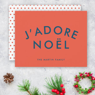 J'adore Noel   Modern Love Christmas Red and Navy Holiday Card