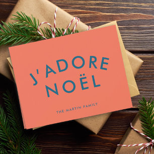 J'adore Noel   Modern Love Christmas Red Navy Holiday Card