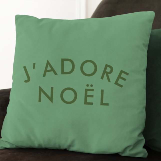 J'adore Noel | Modern Minimalist Love Xmas Green Cushion (Creator Uploaded)