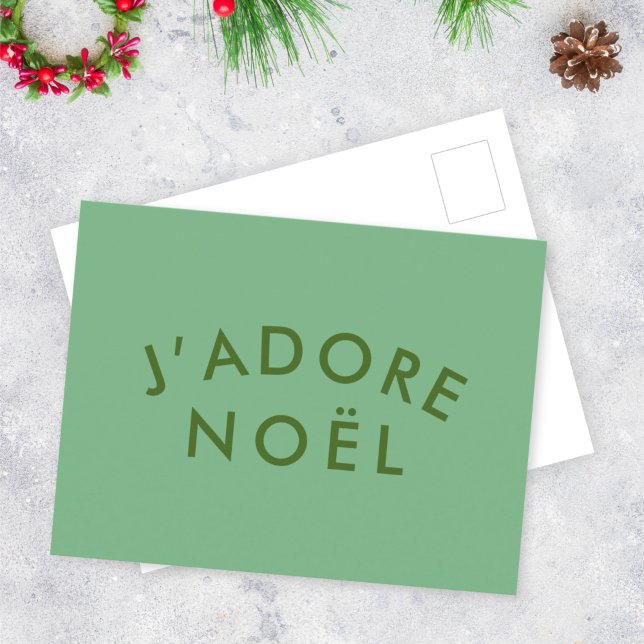J'adore Noel | Modern Minimalist Love Xmas Green Postcard (Creator Uploaded)