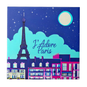 J'adore Paris - Fantasy Paris Under a Full Moon  Ceramic Tile