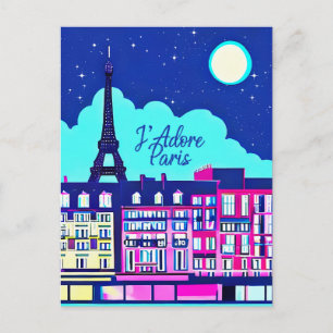 J'adore Paris - Fantasy Paris Under a Full Moon Postcard