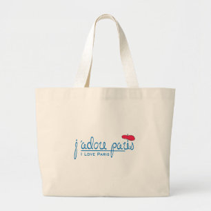 j'adore Paris (I love Paris) with red beret Large Tote Bag