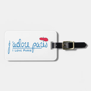 j'adore Paris (I love Paris) with red beret Luggage Tag