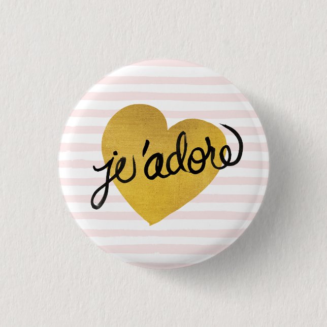 J'adore Quote | Black & Gold Heart 3 Cm Round Badge (Front)