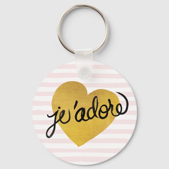 J'adore Quote | Black & Gold Heart Key Ring (Front)