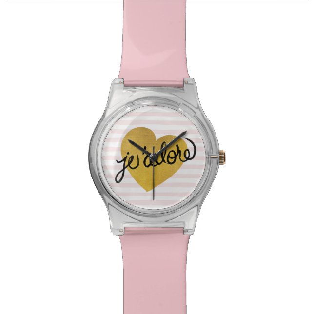 J'adore Quote | Black & Gold Heart Watch (Close Up)