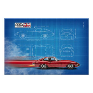 Jag E-Type Coupe Blueprint Poster