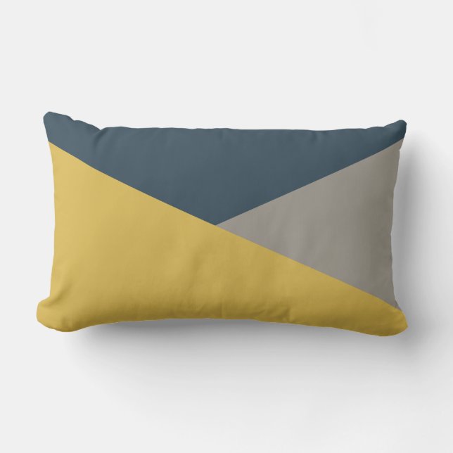 Jag Minimalist Colour Block Mustard Navy Grey Lumbar Cushion (Front)