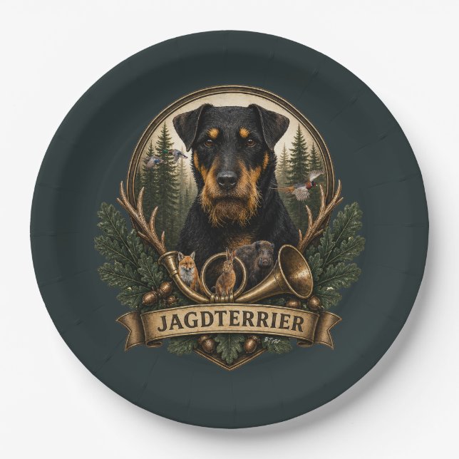 Jagdterrier ,  Hunting Logo Paper Plate (Front)