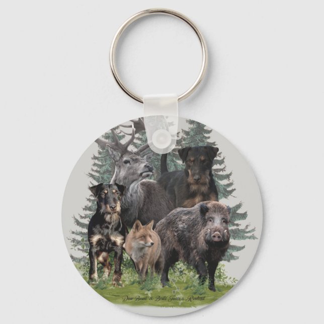Jagdterrier Sticker Button Key Ring (Front)