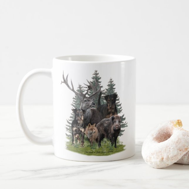 Jagdterrier Sticker Button Keychain Coffee Mug (With Donut)