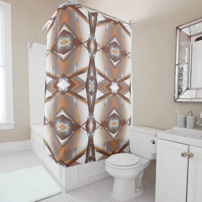 Jagged Edge Concentric Earth Tone Ombre Art Shower Curtain (In Situ)