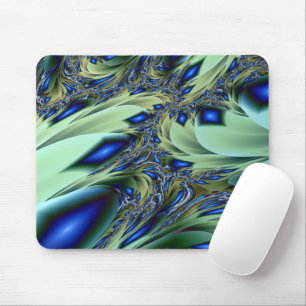Jagged Green and Blue Fractal Art Mouse Pad