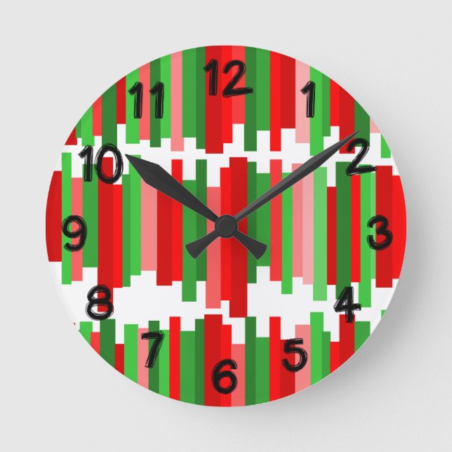 Jagged Lines – Red and Green  Round Clock (Front)