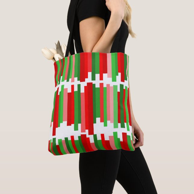 Jagged Lines – Red and Green  Tote Bag (Close Up)