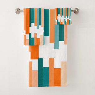 Jagged Lines – Teal and Orange Bath Towel Set