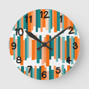 Jagged Lines – Teal and Orange  Round Clock