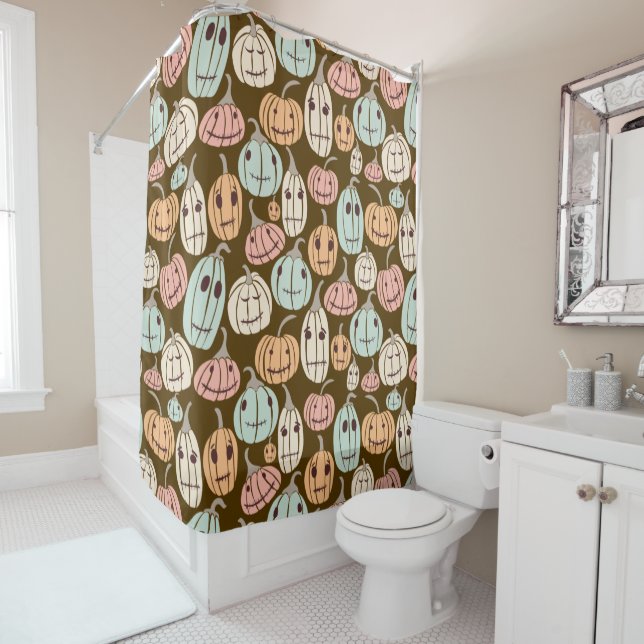 Jagged Little Jack-O-Lanterns Pastel Pumpkins Shower Curtain (In Situ)