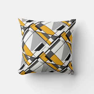 Jagged Mobile-like Gold Grey Black Slanted Mosaics Cushion