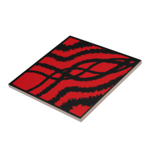 Jagged Paint Splatter Mirrored Lines Black On Red Ceramic Tile