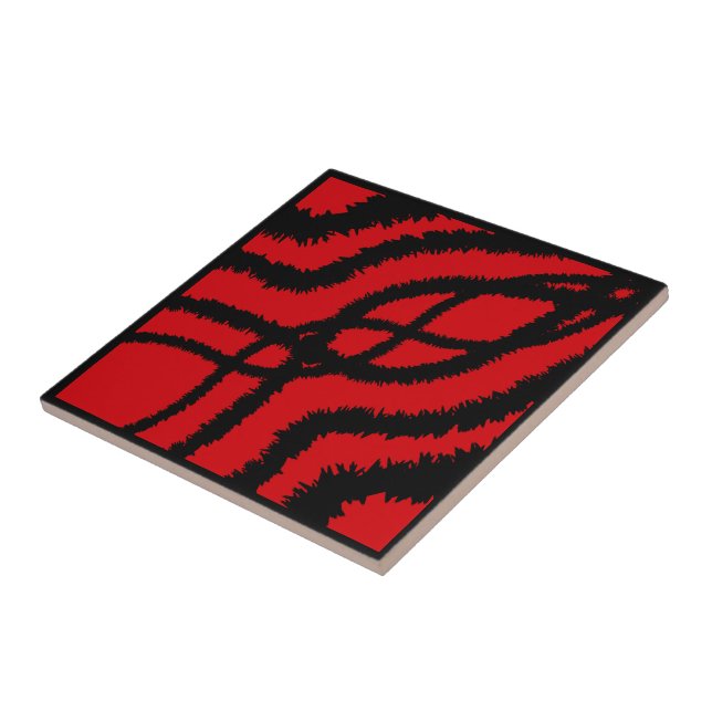 Jagged Paint Splatter Mirrored Lines Black On Red  Ceramic Tile (Side)