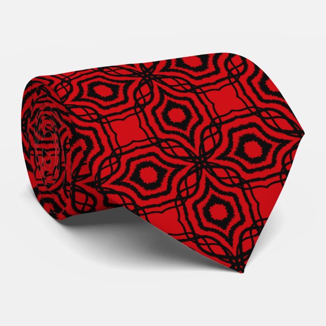 Jagged Paint Splatter Mirrored Lines Black On Red Tie (Rolled)