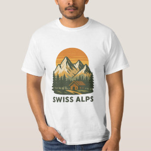 Jagged White Retro Vector Swiss Alps Sunset  T-Shirt