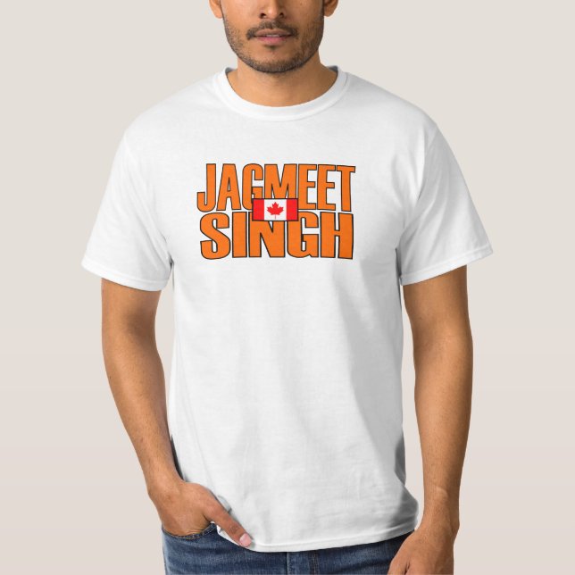 Jagmeet Singh Orange Block Text Canadian Flag T-Shirt (Front)