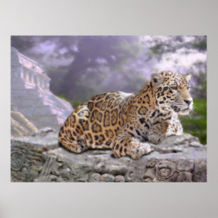 Jaguar and Mayan Temple Poster