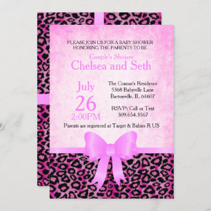 Jaguar Animal Cat Pattern  Pink   Baby Girl Shower Invitation