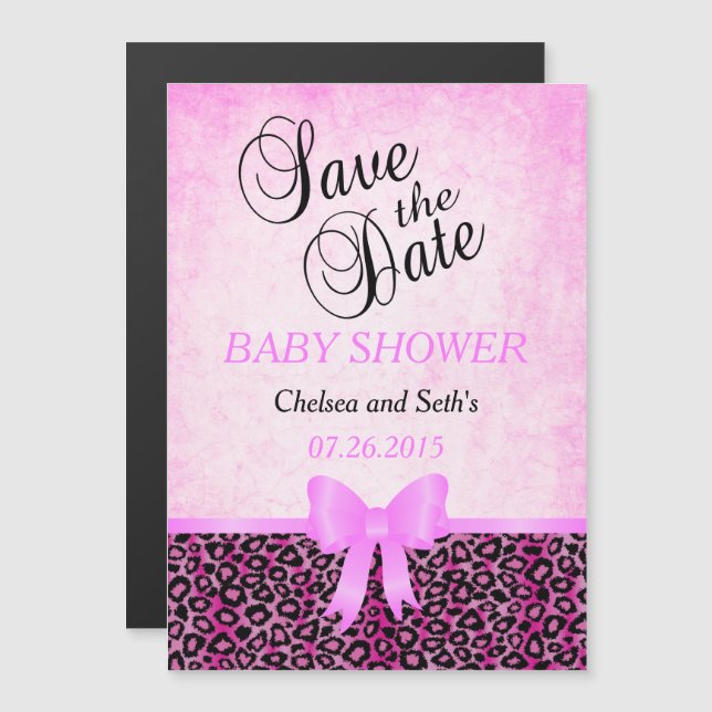Jaguar Animal Cat Pattern| Pink | Baby Girl Shower Magnetic Invitation (Front/Back)