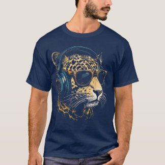 Jaguar Animal Motif Music Headphone Illustration J T-Shirt