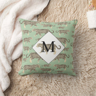 Jaguar Animal Pattern Initial Monogram Cushion