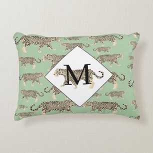 Jaguar Animal Pattern Initial Monogram  Decorative Cushion