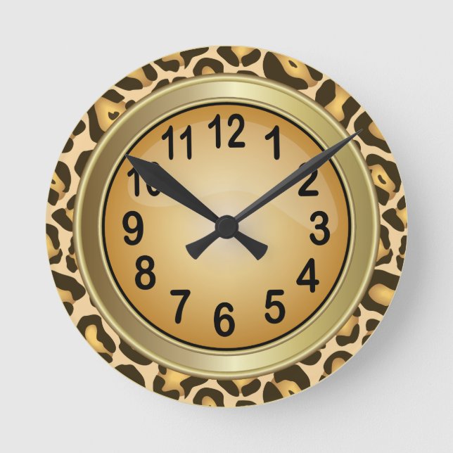 Jaguar Animal Print with Tan Round Clock (Front)