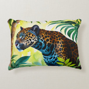 Jaguar Botanical Forest Jungle Decorative Cushion