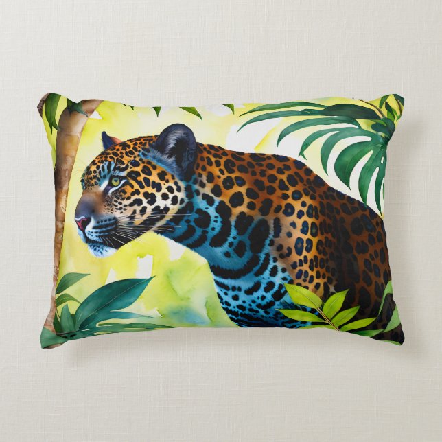 Jaguar Botanical Forest Jungle Decorative Cushion (Front)