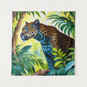 Jaguar Botanical Forest Jungle Tapestry