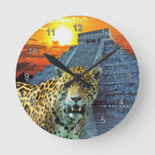 Jaguar & Chichen Itza Temple Wildlife Wall Clock