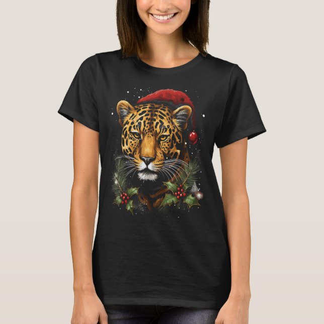 Jaguar Christmas Santa Hat Xmas Holiday Festive Se T-Shirt (Front)