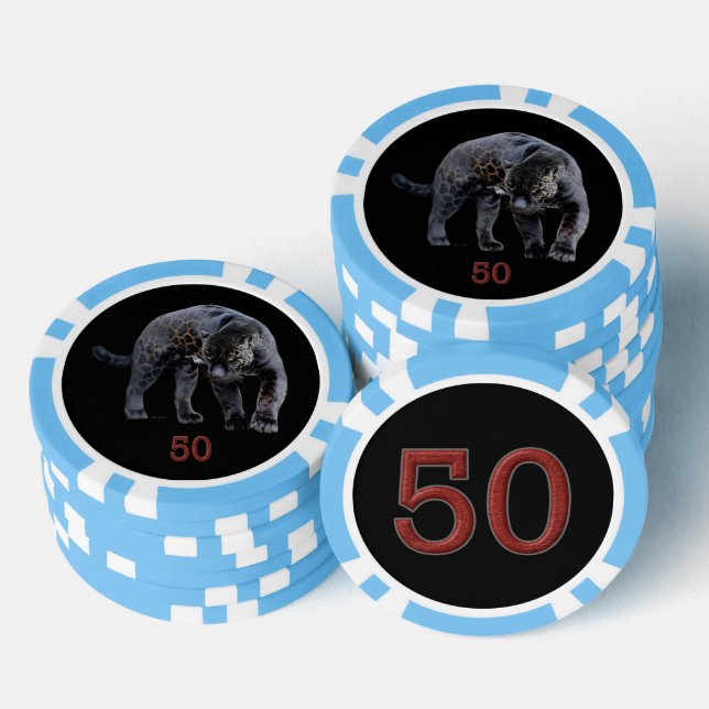 Jaguar Diablo black lt blue 50 striped poker chip (Stack)