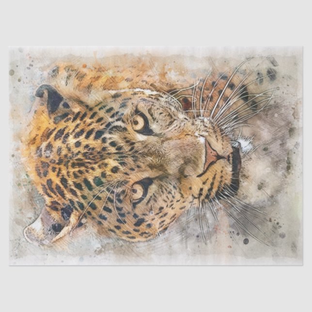 Jaguar Feline Wild Cat Artwork Decoupage Tissue Paper (Front)