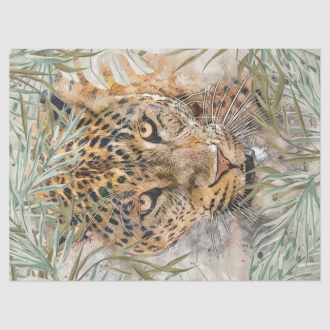 Jaguar Feline Wild Cat Tropical Artwork Decoupage Tissue Paper (Front)